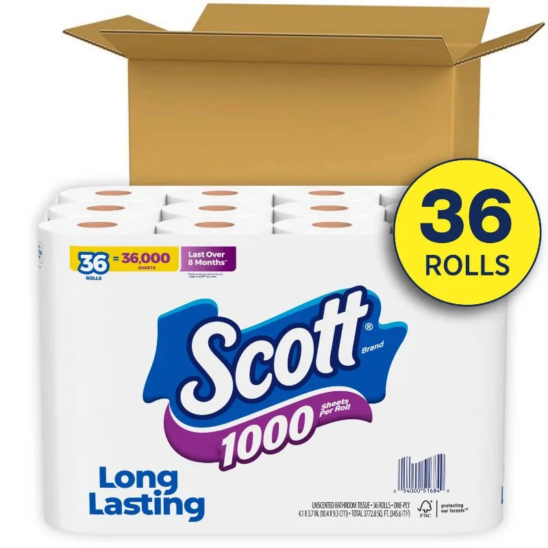 Scott 1000 Toilet Paper, 36 Rolls, 1,000 Sheets per Roll - NJPH Best Selling 