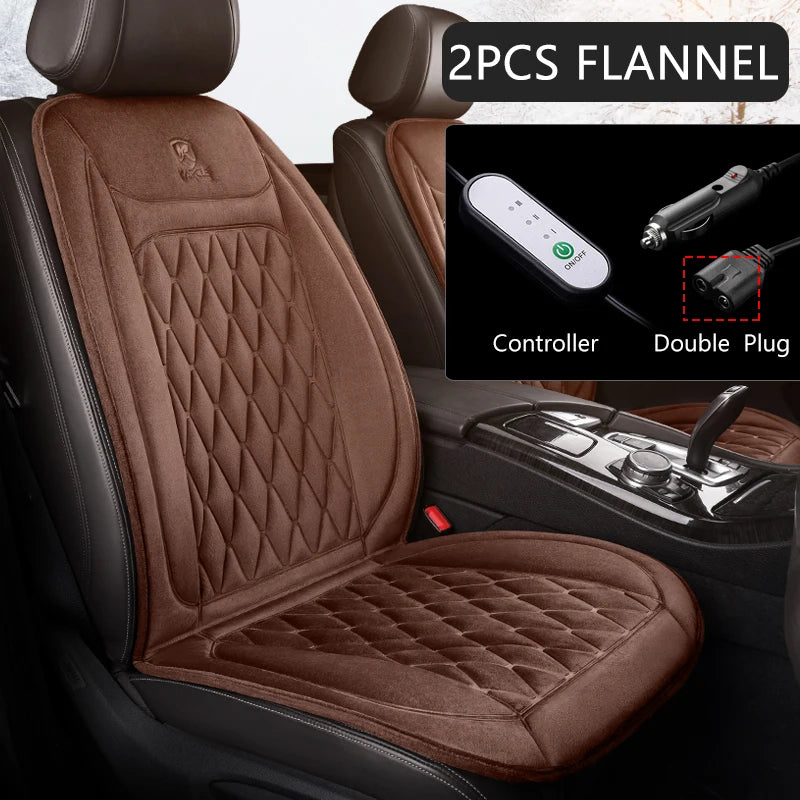 12V Heated Car Seat Cushion Cloth/Flannel Car Seat Heater Winter Warmer Seat Heating Car Accessories Heating Pads Set Universal - NJPH Best Selling 