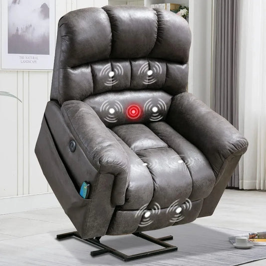 Large Power Lift Recliner Chairs with Massage and Heat for Elderly Big People, Heavy Duty Electric Faux Leather Reclining Chairs