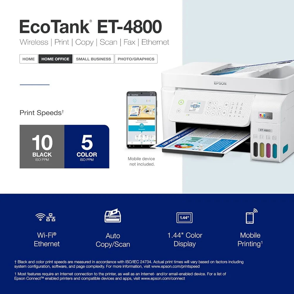 EcoTank ET-4800 Wireless All-in-One Cartridge-Free Supertank Printer with Scanner, Copier, Fax, ADF and Ethernet - NJPH Best Selling 