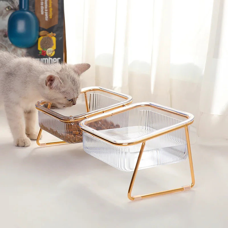 Pet bowl Transparent high foot cat bowl Drink water Cat food basin Dog pet easy to clean double bowl - NJPH Best Selling 