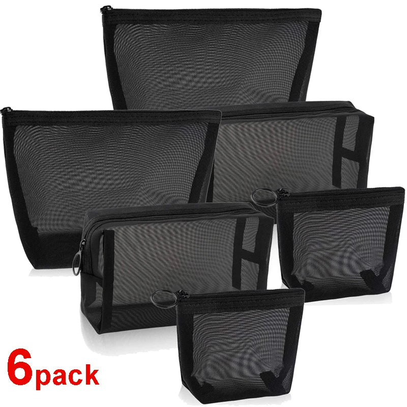 Wholesale Black Mesh Toiletry Bags Travel Makeup Bag Small Large Case Organizer Cosmetic Cases Toiletries Storage Handbag Pouch - NJPH Best Selling 