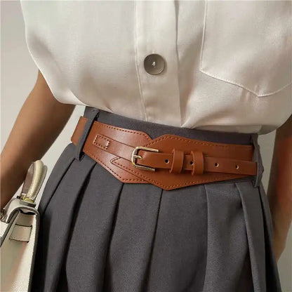 Women's Wide Waist Cincher Belt - Adjustable PU Leather Elastic Belt for Dresses, Coats & Outfits