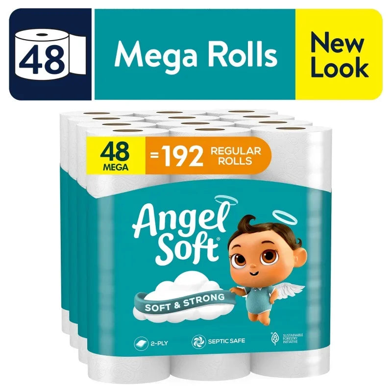 Angel Soft Toilet Paper, 48 Mega Rolls (4 Packs of 12 Rolls) - NJPH Best Selling 