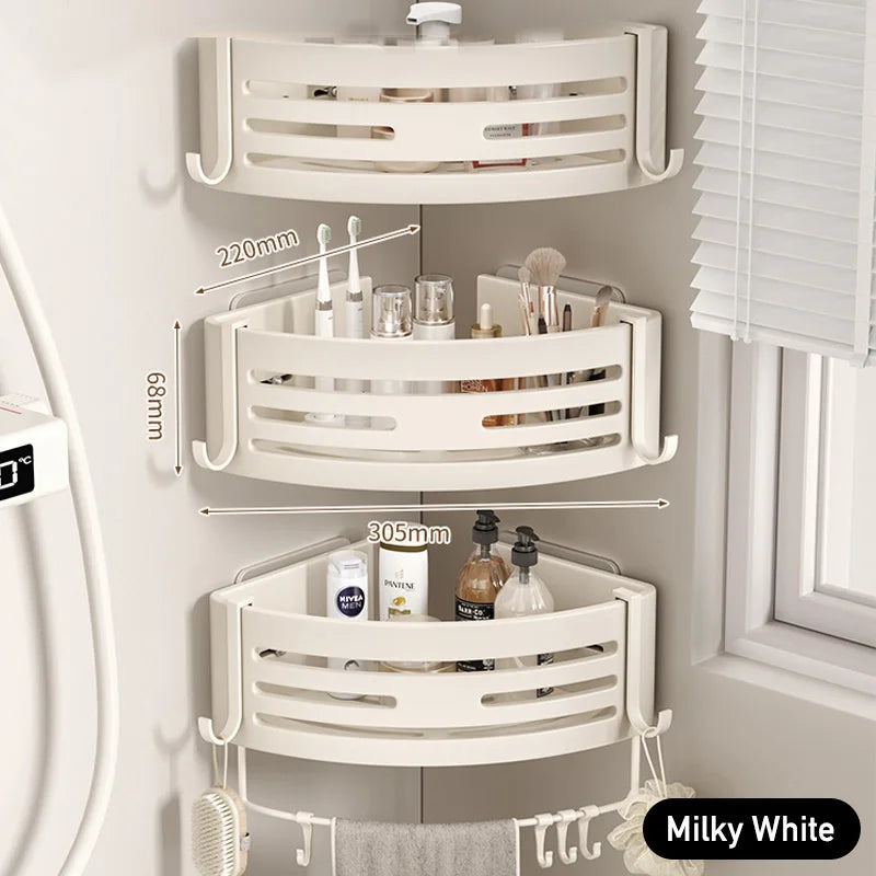 White Aluminum Bathroom Storage Shelves Rack Wall Mounted Without Drilling Kitchen Shower Shampoo Caddy Holder Organizer Shelf - NJPH Best Selling 