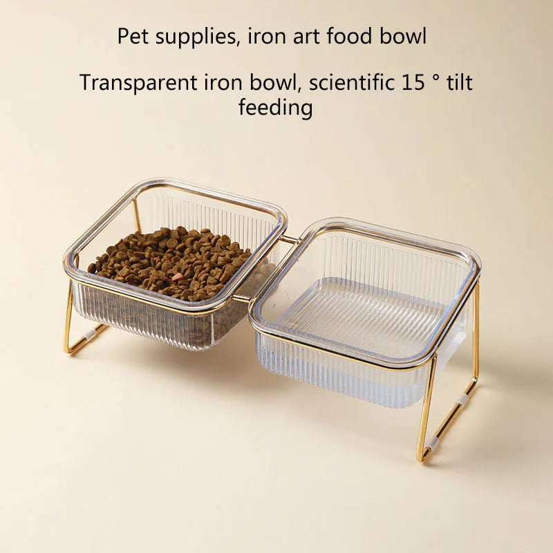 Pet bowl Transparent high foot cat bowl Drink water Cat food basin Dog pet easy to clean double bowl - NJPH Best Selling 