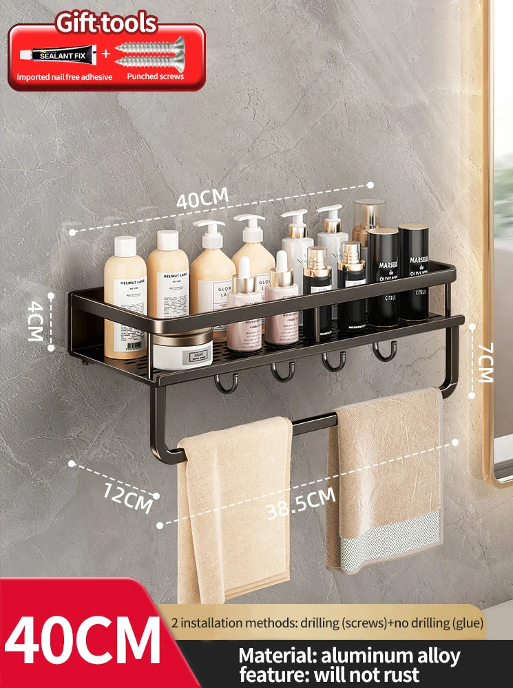 Punch-free bathroom rack bathroom shelf toilet space aluminum no drill hanging rack bathroom organizer hang on the wall - NJPH Best Selling 