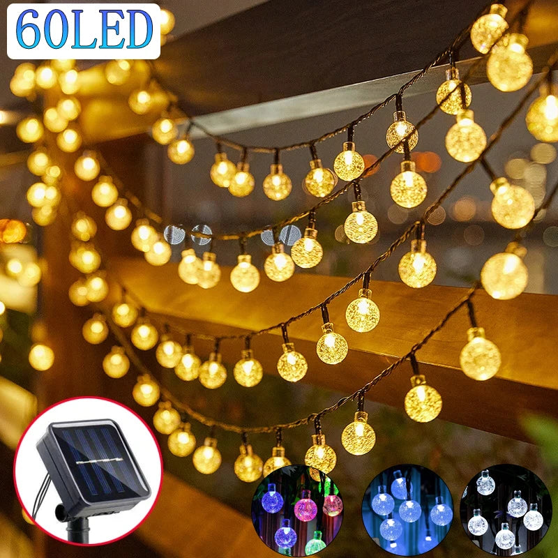 Solar Crystal Globe LED String Lights 60 LED 8 Lighting Modes IP65 Fairy Light Christmas Garland For Garden Party Decor 1pc/2pcs - NJPH Best Selling 