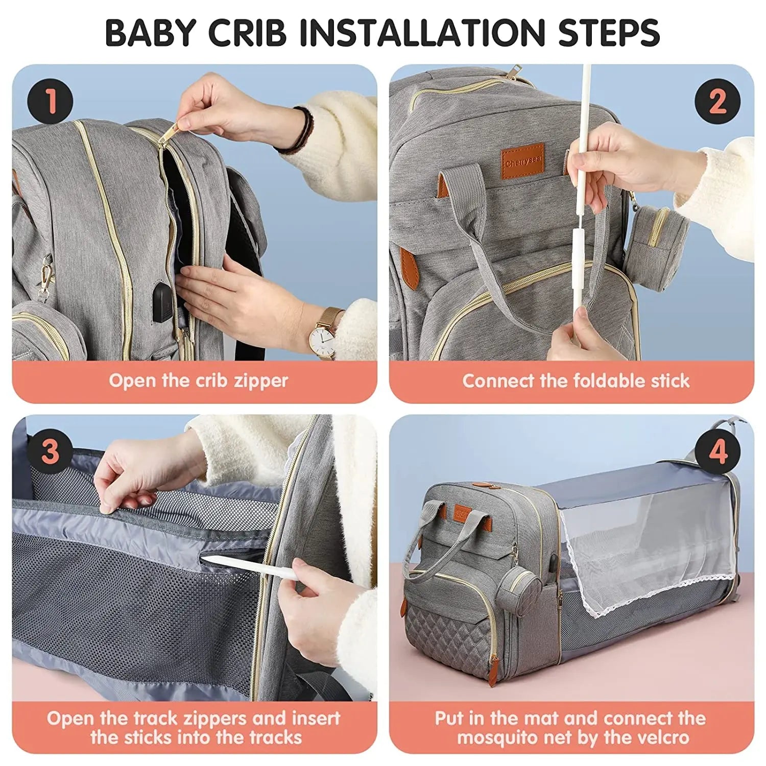 3 In 1 Diaper Bag Backpack Foldable Baby Bed Waterproof Travel Bag with USB Charge Diaper Bag Backpack with Changing Bed 3 types - NJPH Best Selling 