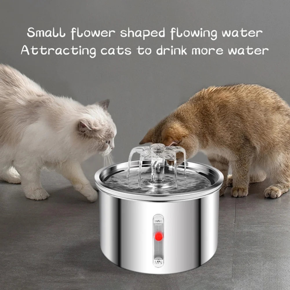 2L Automatic Pet Water Fountain 304 Stainless Steel Automatic Circulation Water Fountain Auto Filter Pet Drinker for Indoor Pet