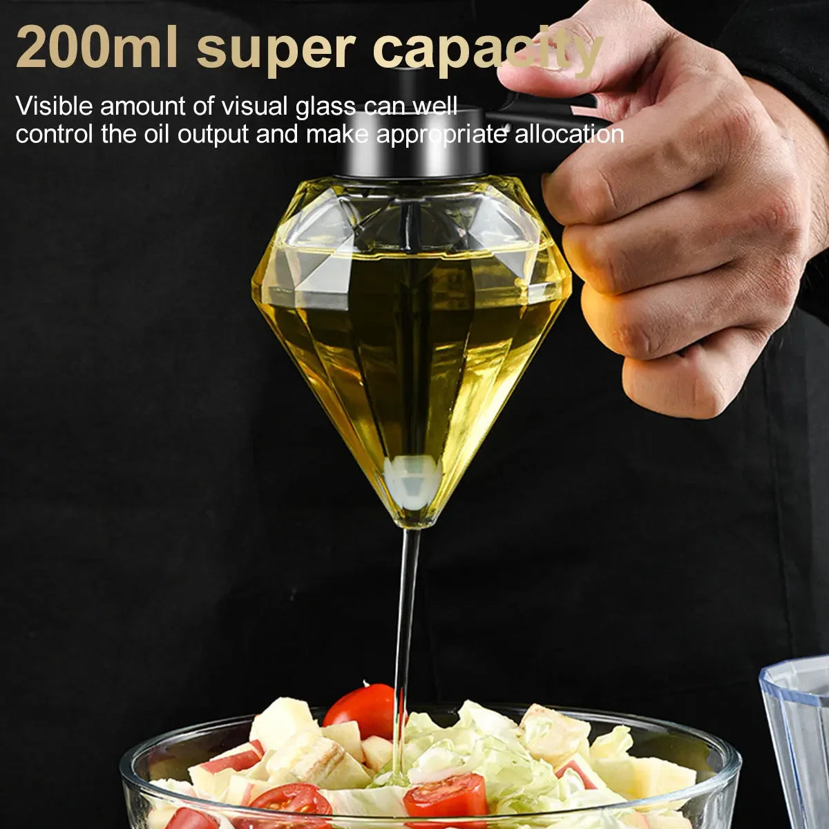 200ml Honey Dispenser Diamond Shaped Glass Oil Dispenser Multifunctional Oil Bottle Vinegar and Sauce Dispensers Kitchen Tool - NJPH Best Selling 