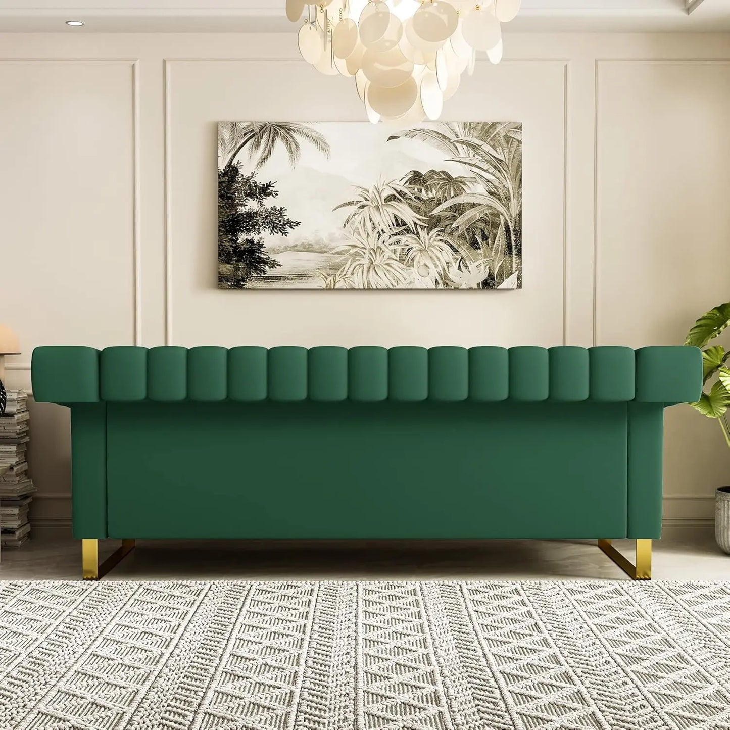 84.65inch Modern PU LoveSeat,Spacious Tufted Couch for Living Room, Office, Apartment,Luxurious Furniture Piece (Green)