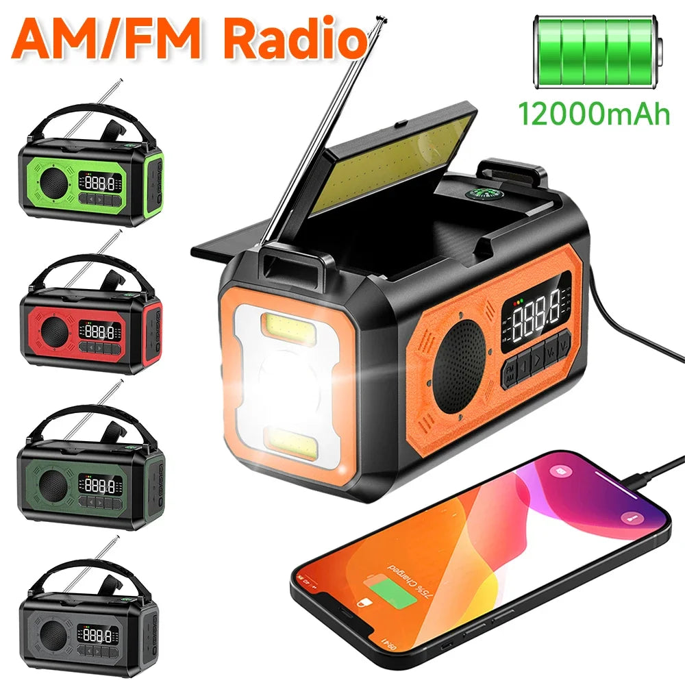 12000mAh Emergency AM/FM Radio Multifunction Portable Solar Hand Crank Radio with Flashlight Solar SOS Alarm for Outdoor Camping - NJPH Best Selling 