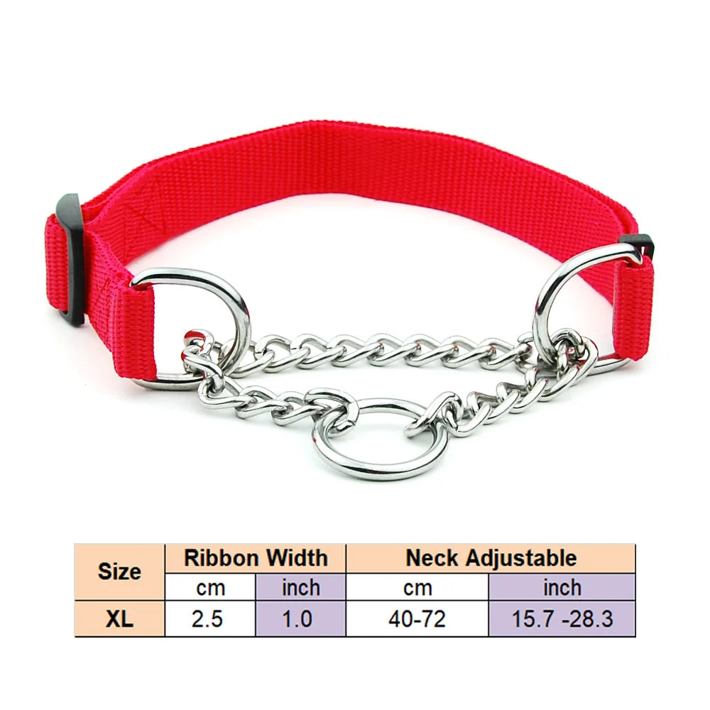 Adjustable Collar for Large Dogs Nylon Pet Dog Slip Pinch Collar Dog Training Accessories Dog Collar with Welded Link Chain - NJPH Best Selling 