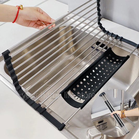 Kitchen Foldable dish drying Rack 304 Stainless Steel,Kitchen accessories,Anti-Slip Roll-up Dish Drying Rack for kitchen Counter - NJPH Best Selling 