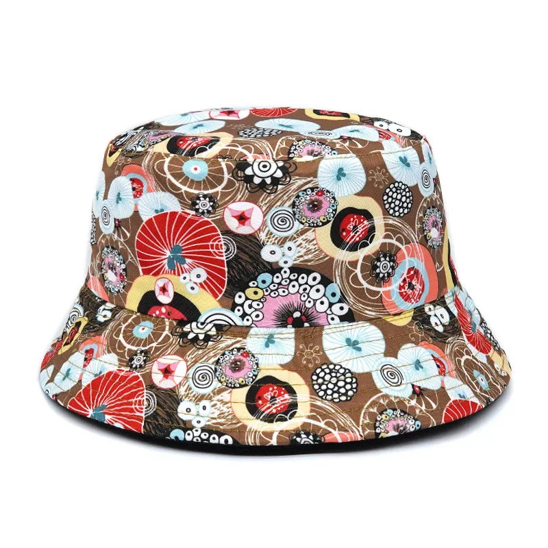 2023 New Mushroom Print Fisherman Hat Women Men Bucket Hat Outdoor Double-sided Sunshade Fashion Basin Panama Bob Cap - NJPH Best Selling 