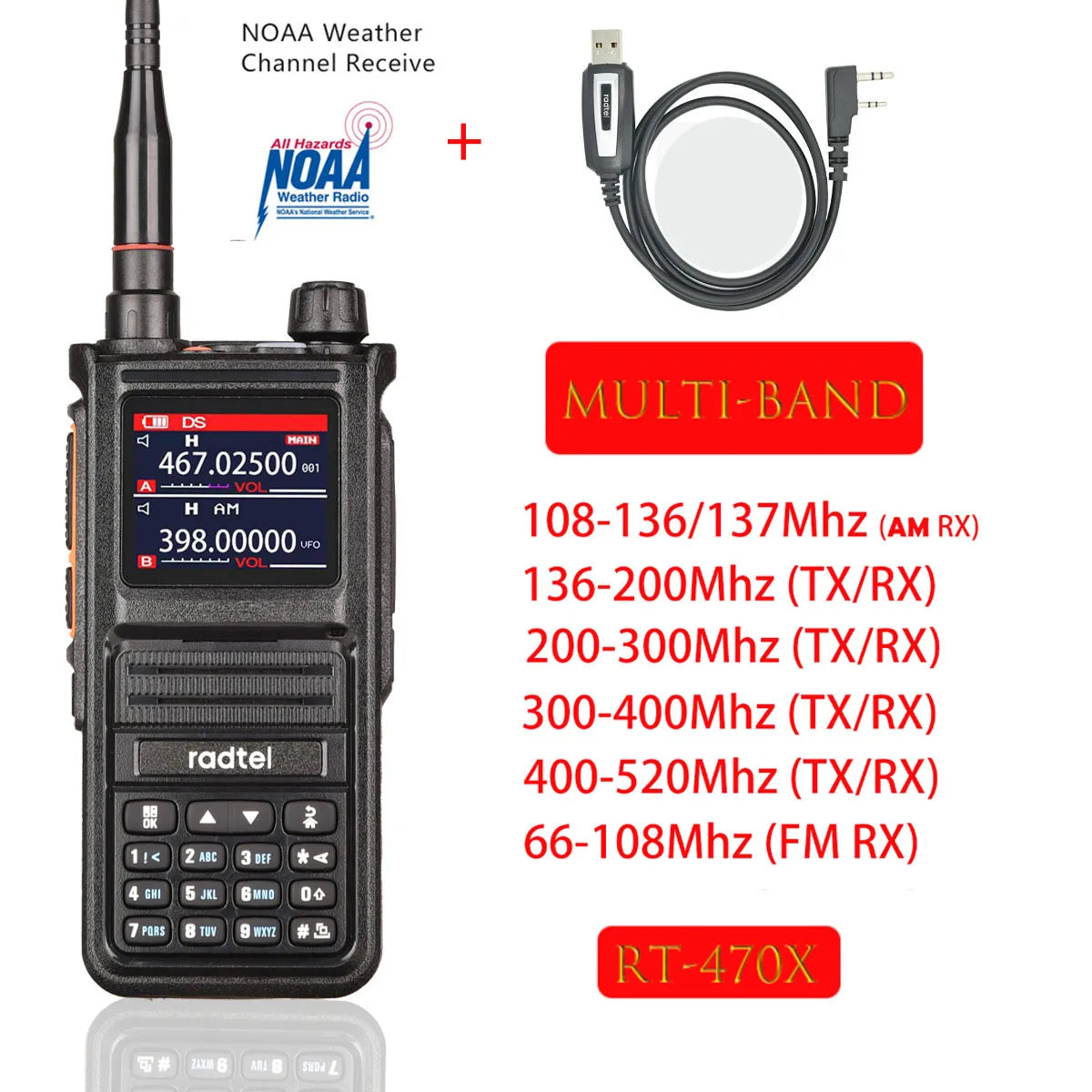 Radtel RT-470X Multi-bands Ham Walkie-Talkies 256CH Air Band Two Way Radio Station Aviation NOAA Police Marine Transceiver PTT - NJPH Best Selling 