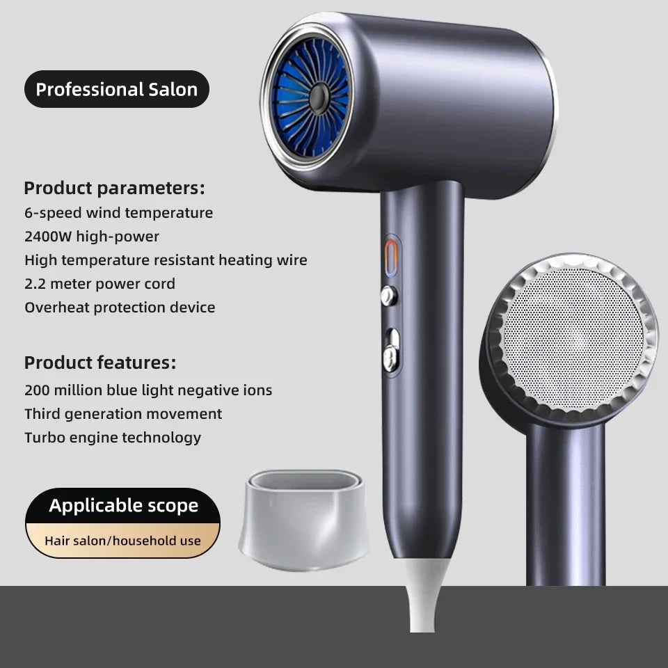 Professional Hair Dryer Hot Cold Wind Air Brush Hairdryer Negative Lonic Blow Dryer Strong PowerDryer Salon Tool 2400W 3th Gear - NJPH Best Selling 