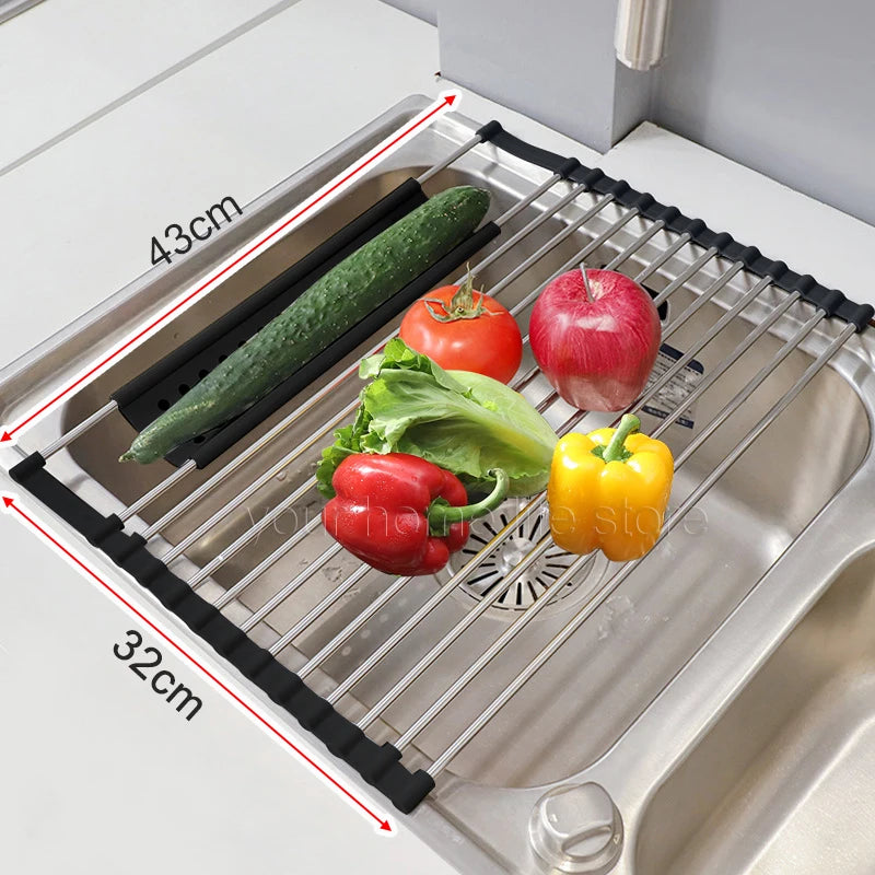 Kitchen Foldable dish drying Rack 304 Stainless Steel,Kitchen accessories,Anti-Slip Roll-up Dish Drying Rack for kitchen Counter - NJPH Best Selling 