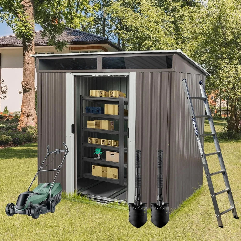 6x5 FT Outdoor Storage Shed with Sliding Door, Outside Tool Sheds Outside Storage Cabinet, Outdoor Storage Shed - NJPH Best Selling 