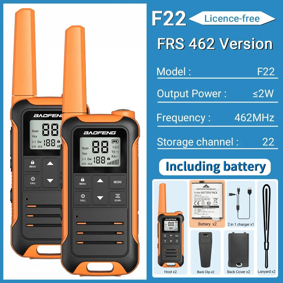 2pcs Baofeng F22 Mini Walkie Talkie PMR FRS Long Range Rechargable Portable Kids Two Way Radio Type-C Charger for Camping Trip - NJPH Best Selling 