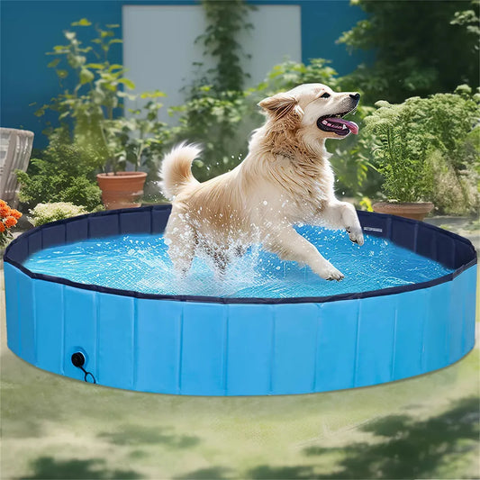 Foldable Dog Pool Pet Swimming Pool Plastic Puppy Cat Shower Outdoor Indoor Blue - NJPH Best Selling 