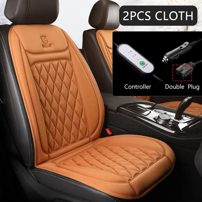 12V Heated Car Seat Cushion Cloth/Flannel Car Seat Heater Winter Warmer Seat Heating Car Accessories Heating Pads Set Universal - NJPH Best Selling 