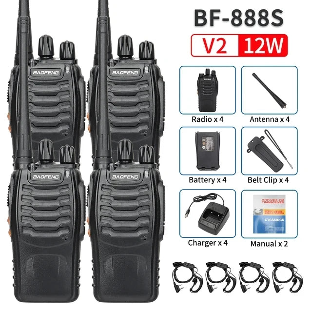 2/4PCS Baofeng BF-888S 12W Walkie Talkie Dual Band Portable Long Range Standby UHF 400-470MHz USB Ham Two Way Radio for Hunting - NJPH Best Selling 