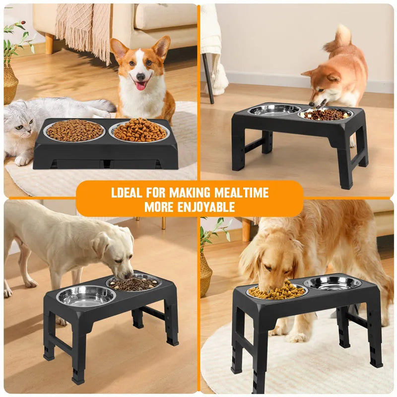 Dog Bowls Double Adjustable Elevated Feeder Pet Feeding Raise Stainless Steel Cat Food Water Bowls with Stand Lift Dining Tabel - NJPH Best Selling 