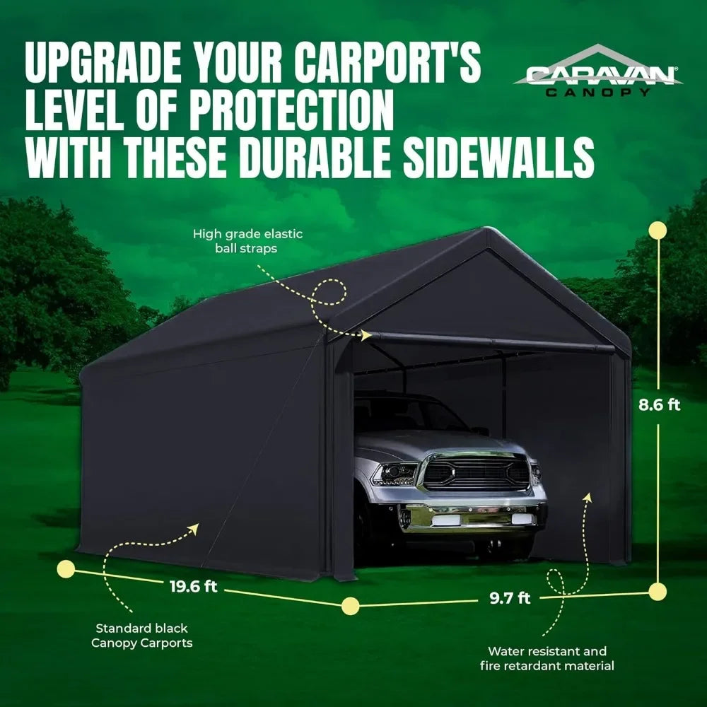 Canopy Domain 10 X 20 Foot Durable Portable Garage Carport Canopy Car Tent Sidewalls with Dual Zippers and Roll Up Door, Black - NJPH Best Selling 