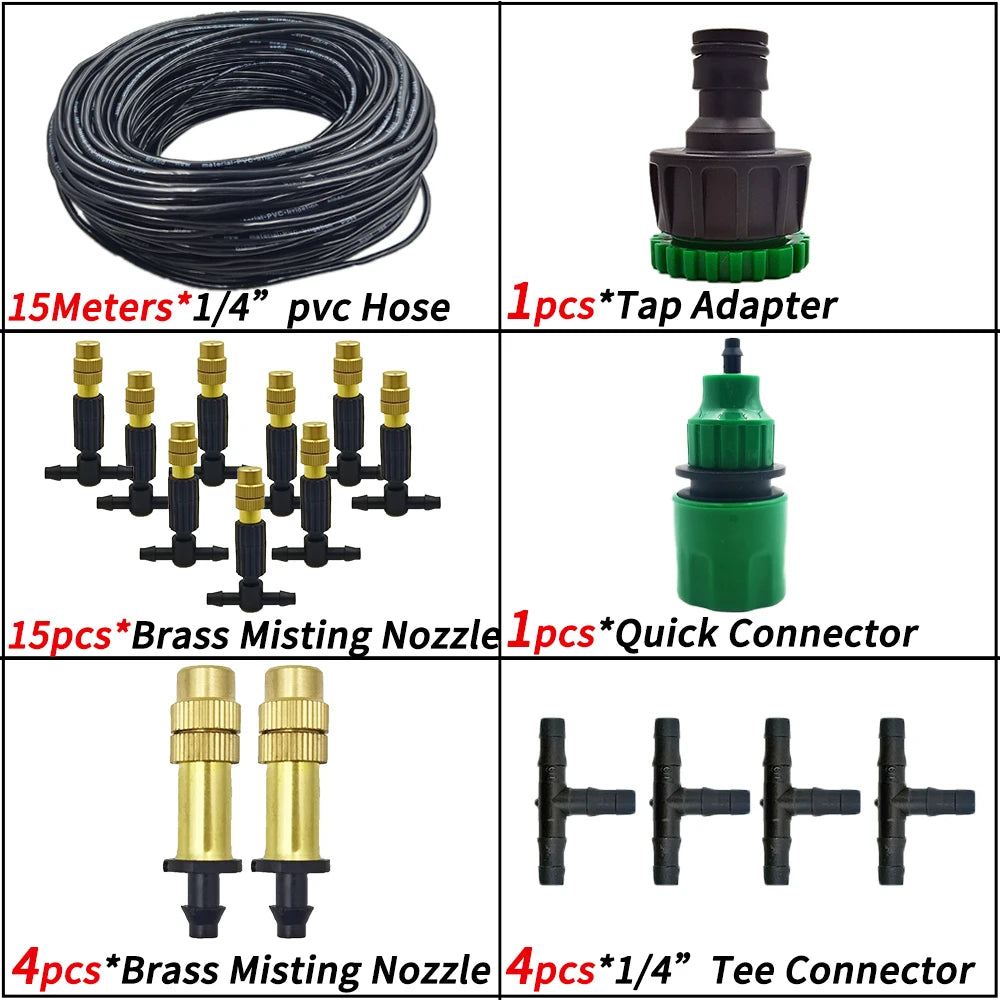 5M-30M Outdoor Misting Cooling System Garden Irrigation Watering 1/4'' Brass Atomizer Nozzles 4/7mm Hose for Patio Greenhouse - NJPH Best Selling 