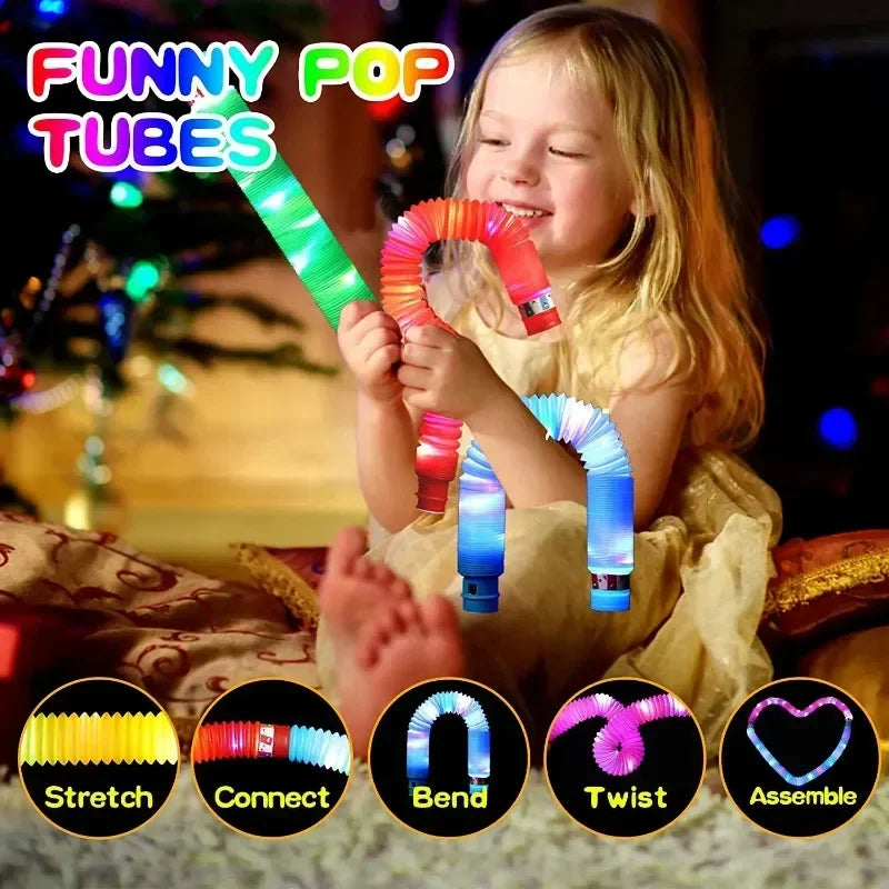 6/18/- pcs Pop Tubes Lighted LED Sensory Toys Pull Stretch Tube Toddlers Gifts Children's Luminous Popping Party Game Supplies - NJPH Best Selling 