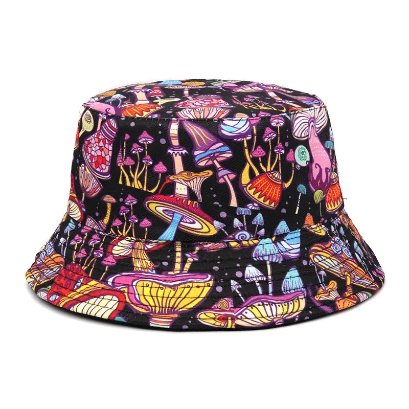 2023 New Mushroom Print Fisherman Hat Women Men Bucket Hat Outdoor Double-sided Sunshade Fashion Basin Panama Bob Cap - NJPH Best Selling 