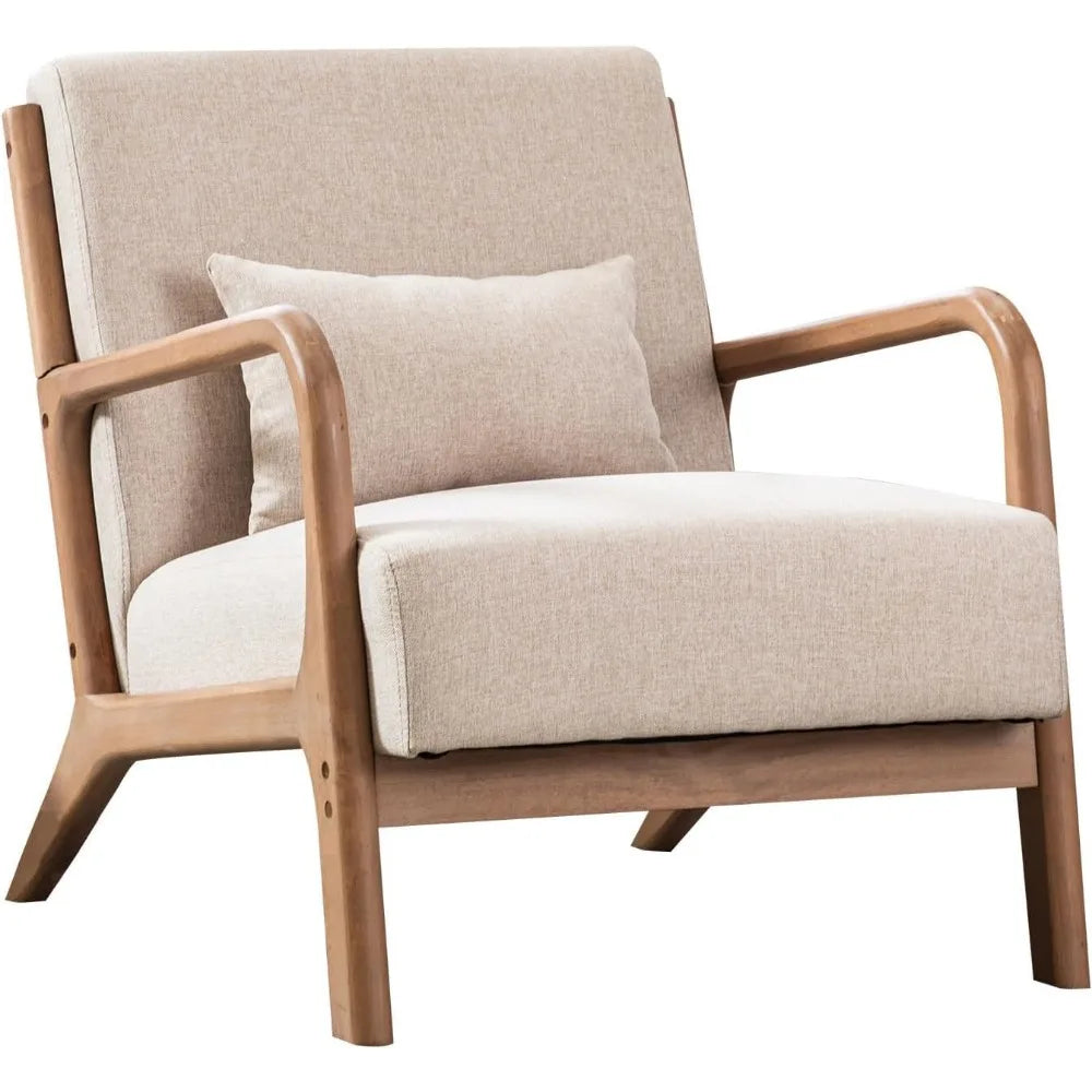 Mid Century Modern Accent Chairs Set of 2, Single Fabric Lounge Reading Armchair with Solid Wood Frame,Easy Assembly Arm Chairs