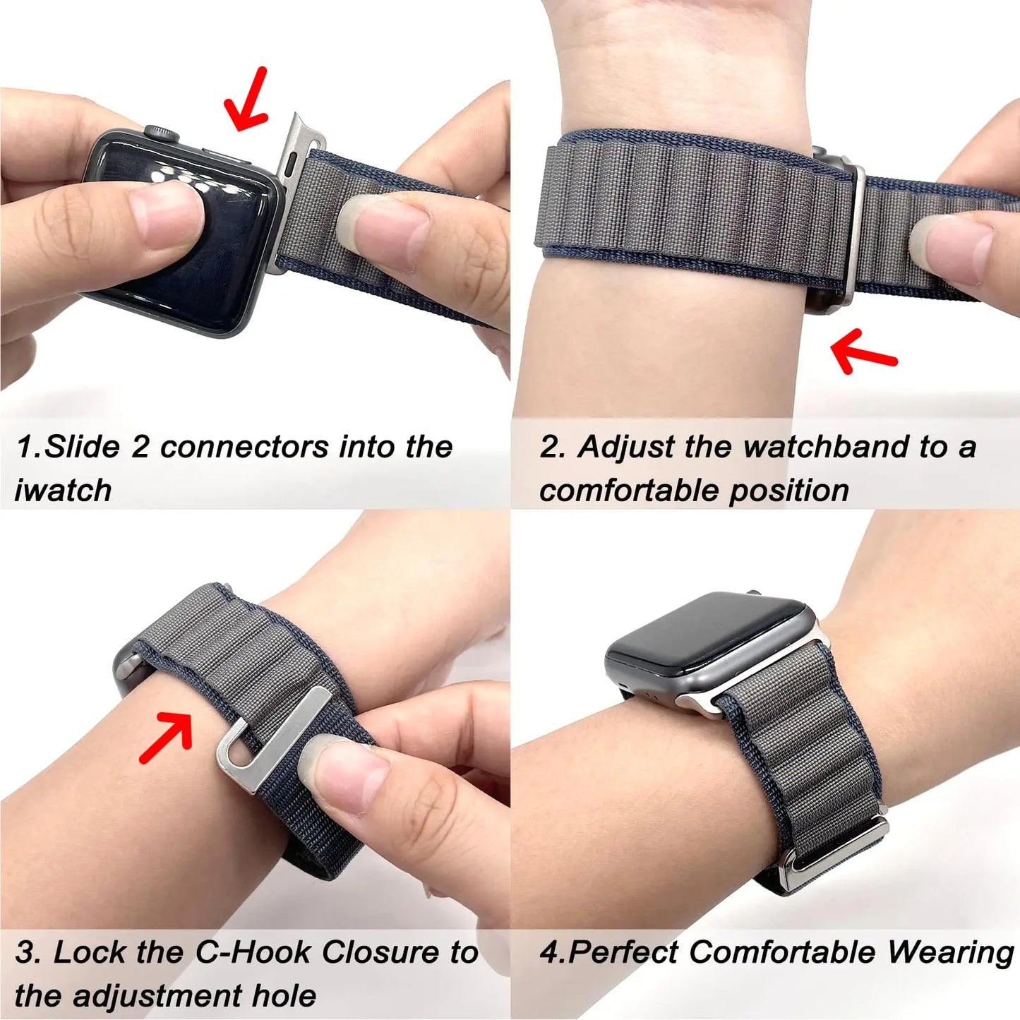 Alpine Loop Strap for Apple Watch Ultra Band 49mm 45mm 44mm 42mm 41mm 40mm Metal C-Hook Bracelets iwatch SE series 9 8 7 6 5 4 3 - NJPH Best Selling 