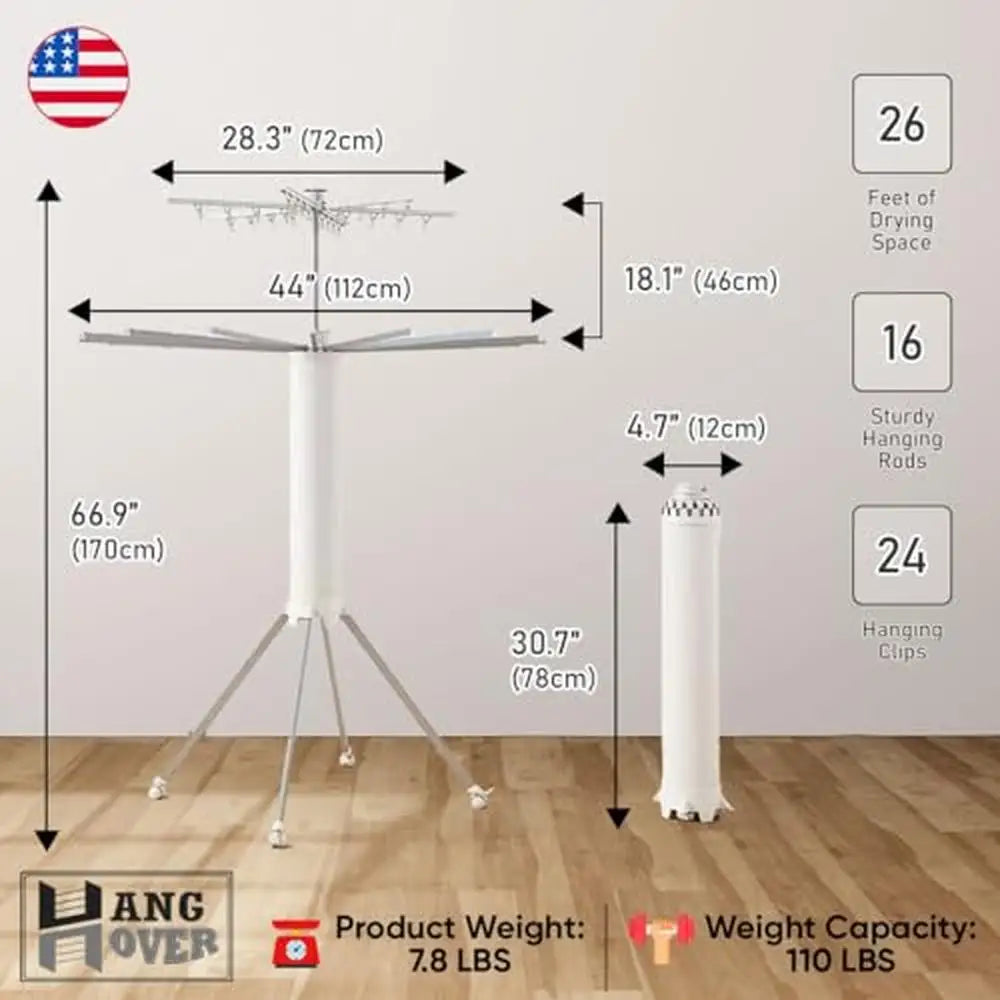 Foldable Clothes Drying Rack Tripod Stand Holder 22 Rods Space Saving Hanger Rotatable Aluminum Alloy Construction Retractable - NJPH Best Selling 