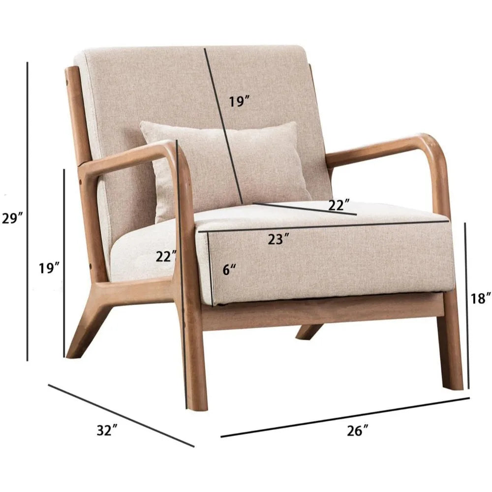 Mid Century Modern Accent Chairs Set of 2, Single Fabric Lounge Reading Armchair with Solid Wood Frame,Easy Assembly Arm Chairs