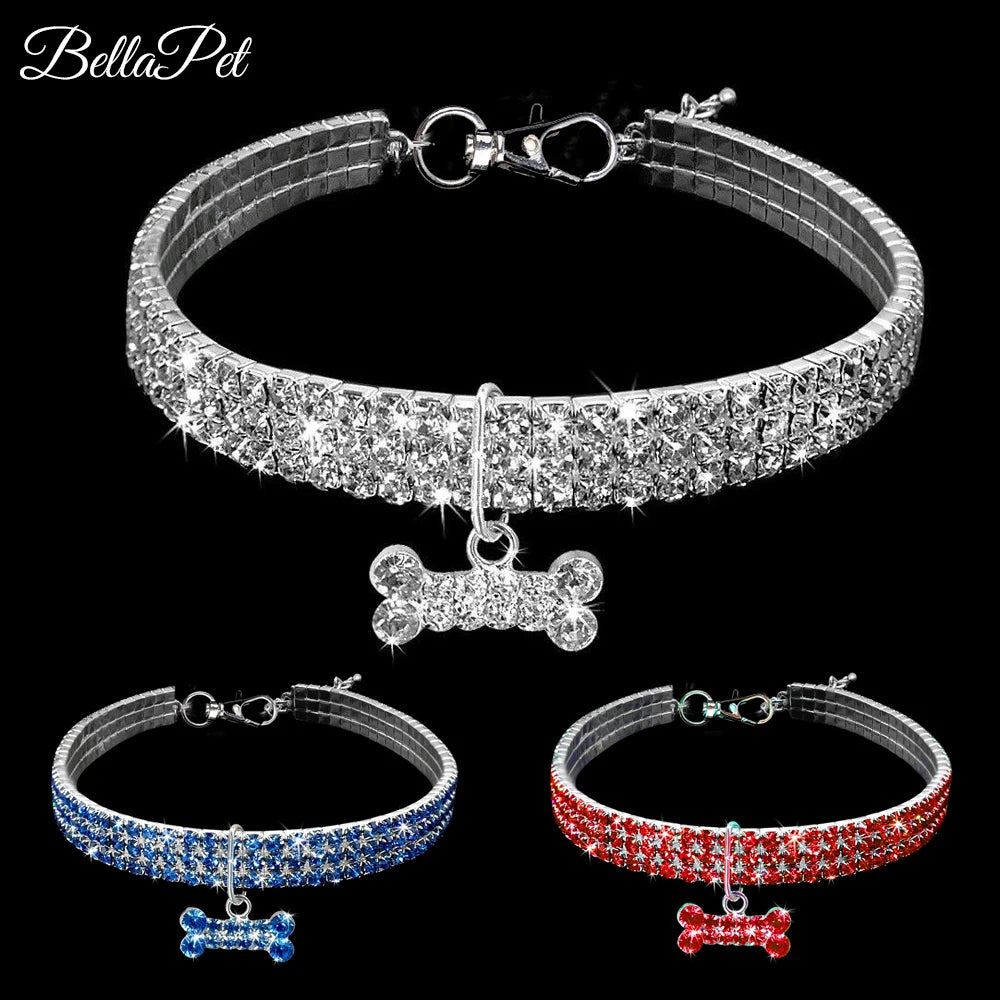 1Pcs Luxury Dog Collar for Big Small Dog LuxuryGlitter Jeweled Bone Pendent Luxury Elastic Crystal Dog Collar Dog Accessories - NJPH Best Selling 