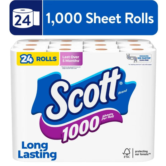 Scott 1000 Toilet Paper, 24 Rolls, 1,000 Sheets per Roll - NJPH Best Selling 