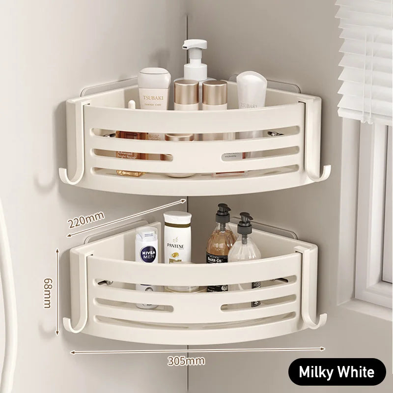 White Aluminum Bathroom Storage Shelves Rack Wall Mounted Without Drilling Kitchen Shower Shampoo Caddy Holder Organizer Shelf - NJPH Best Selling 