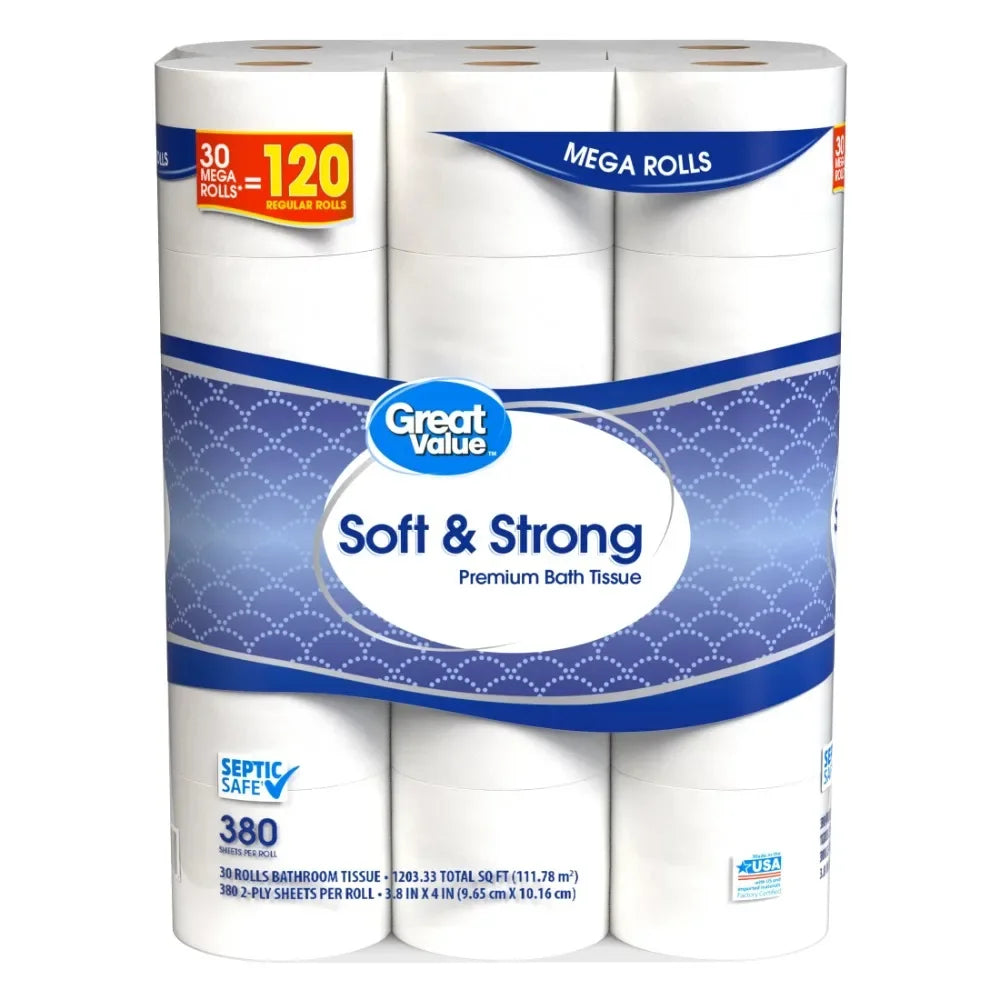 Soft & Strong Premium Toilet Paper, 30 Mega Rolls, 380 Sheets per Roll - NJPH Best Selling 