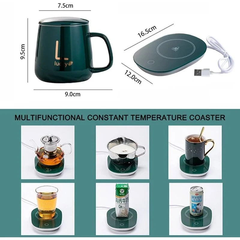 55℃ / 131 F  Constant Temperature Cup Creative Heating Coffee Mug Warmer Smart Vacuum Cup Explosion Proof Heater Gift Set for Home Office