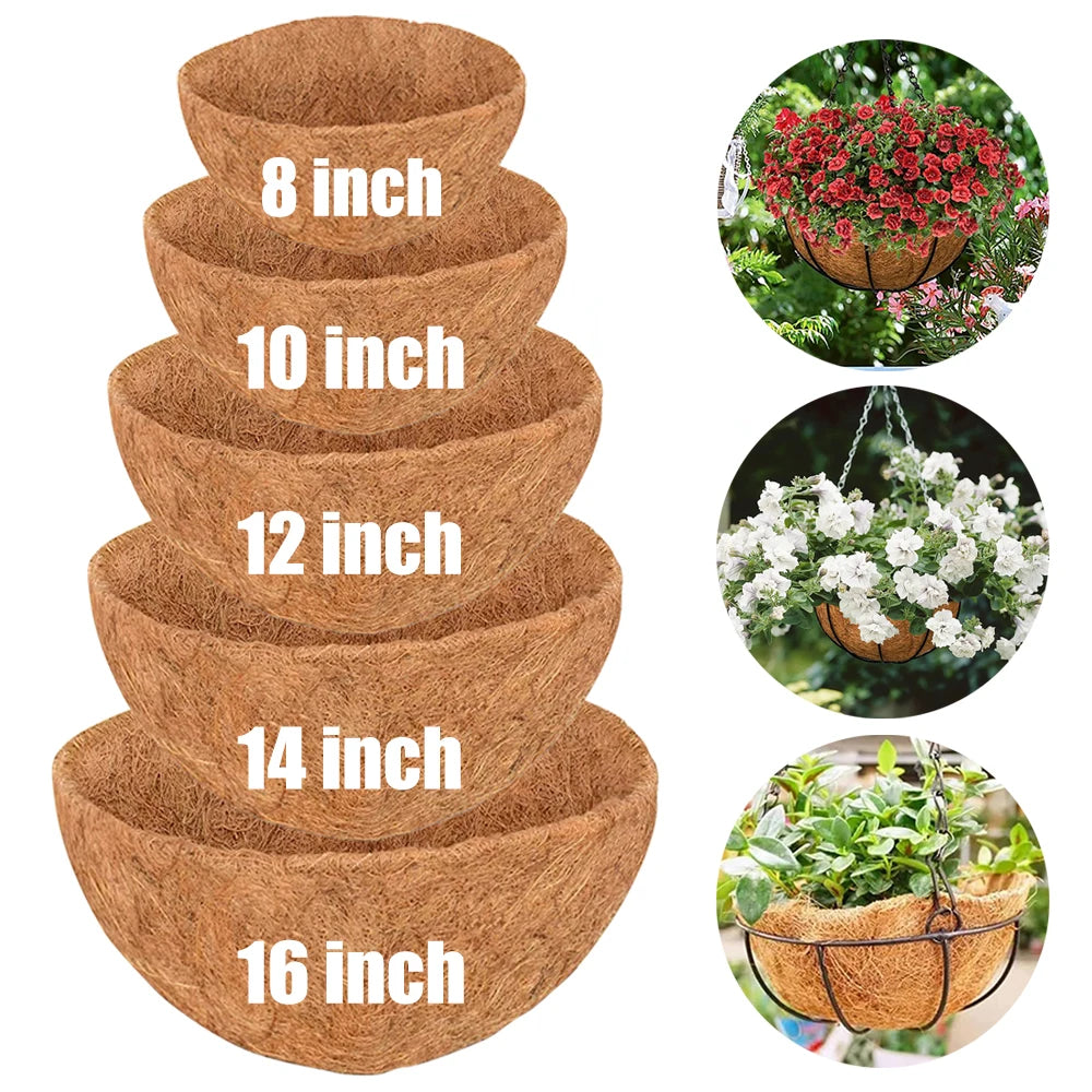 100% Natural Coconut Fiber Liners Thick Coconut Liners for Planters Round Hanging Basket Liners Replacement Liners for Garden - NJPH Best Selling 