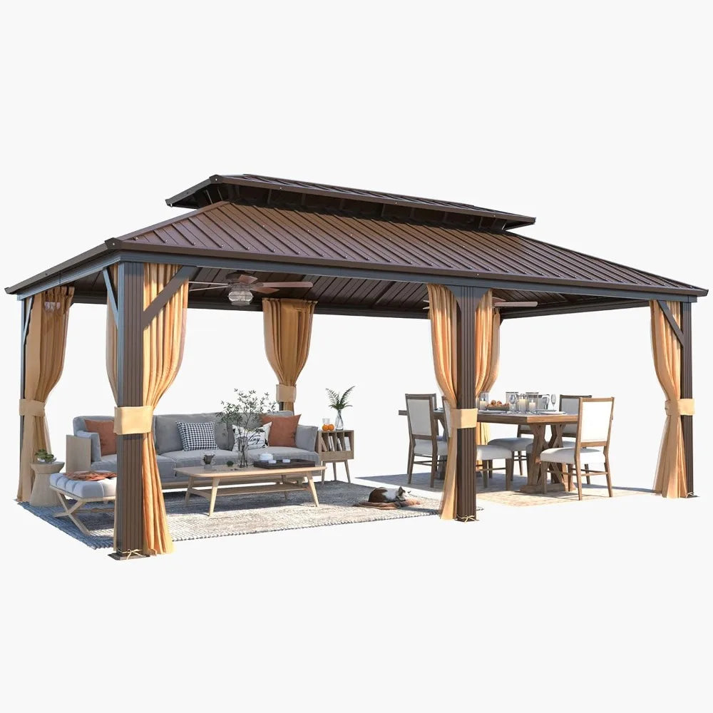 12' X 20'Hardtop Gazebo,Galvanized Steel Ventilation Double Roof Aluminum Frame,Outdoor Gazebo for Garden, Patio, Lawns, Parties - NJPH Best Selling 