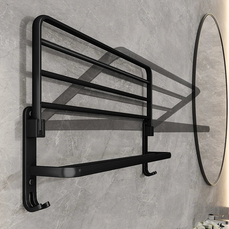 Matte Black 50CM Folding Holder With Hook Towel Holder Wall Mount AluminumTowel Rack - NJPH Best Selling 