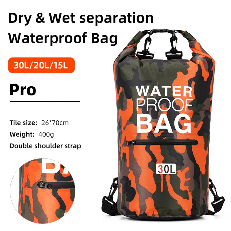 30L 15L Waterproof Dry Bags With Wet Separation Pocket Backpack For Kayaking Boating Swimming Outdoor Sports Bag XAZ9 - NJPH Best Selling 