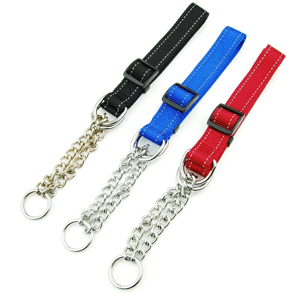 Adjustable Collar for Large Dogs Nylon Pet Dog Slip Pinch Collar Dog Training Accessories Dog Collar with Welded Link Chain - NJPH Best Selling 