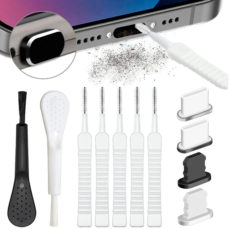 Cell Phone Charging Port Dust Plug with Cleaning Brush for IPhone 15 14 13 12 Pro Max Plus Samsung Xiaomi IOS Type C Cleaner Set - NJPH Best Selling 