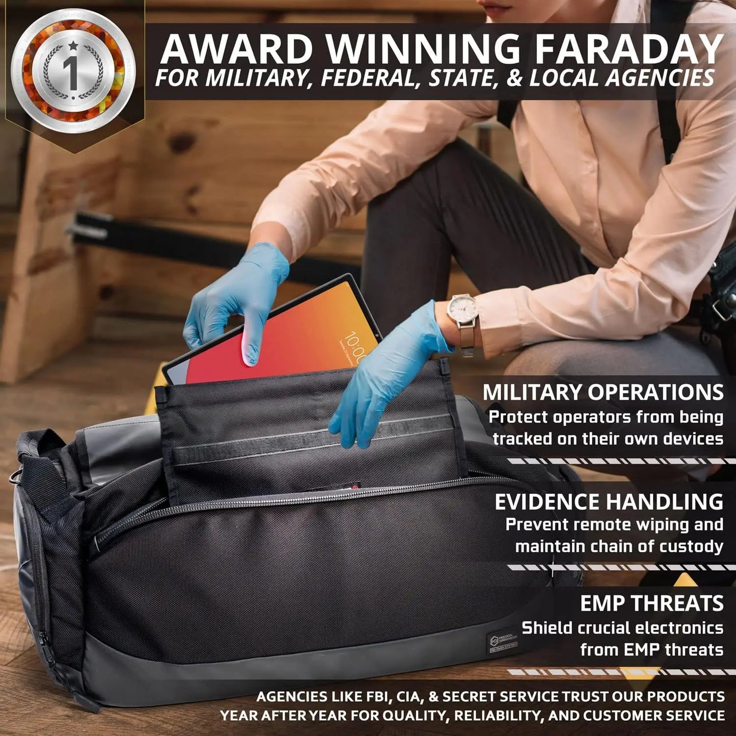 Disconnect Faraday Duffel Bag + 4 Detachable Faraday Pockets // Military-Grade RF Shielding