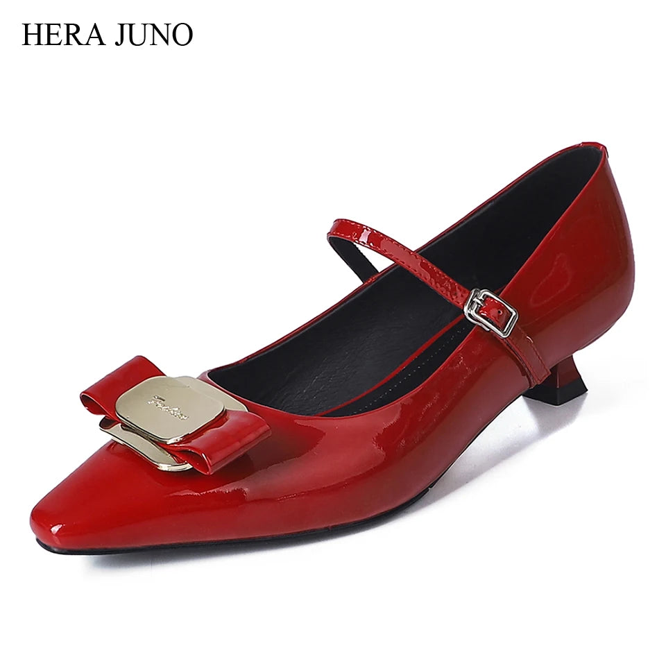 HERA JUNO Women's Square Toe Kitten Low Heel Dress Shoes for Women Mary Jane Dresst Shoe Womens Genuine Leather Patent Heels - NJPH Best Selling 